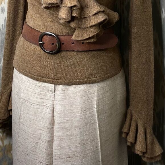 Ralph Lauren Toffee Melange Cashmere Knit Ruffled Wrap-Around L/S Sweater - Picture 12 of 16